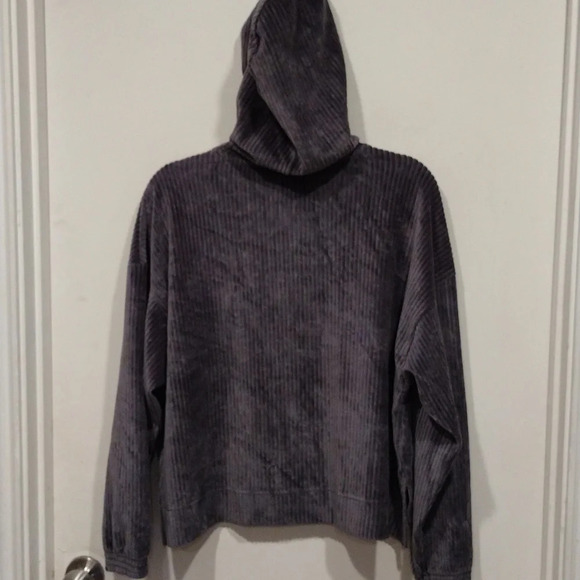 Aerie Gray Ribbed Velour Groove On Cropped Lounge Hoodie Sz M-Casual Slouchy - Picture 8 of 8
